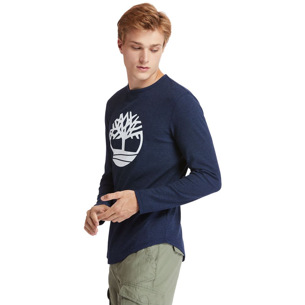 Timberland Μπλουζάκια Ανδρικα Σκουρο Μπλε - Dyer River Slim-Fit Tree-Logo - Greece 2465071-UL